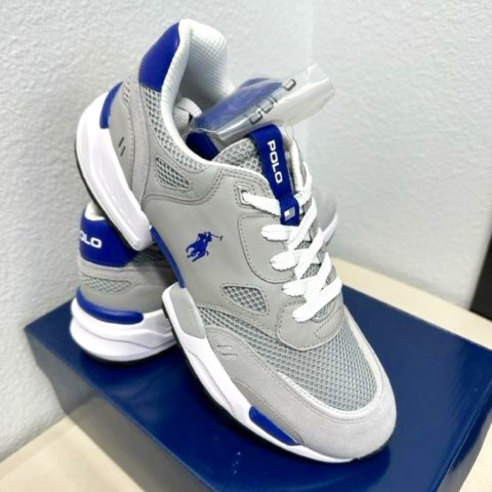 Polo Ralph Lauren Men's Jogger Suede & Mesh Sneakers Gray Size 11 New in Box